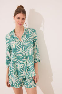 Womensecret Conjunto de camisa y pantalón con estampado de hojas verde