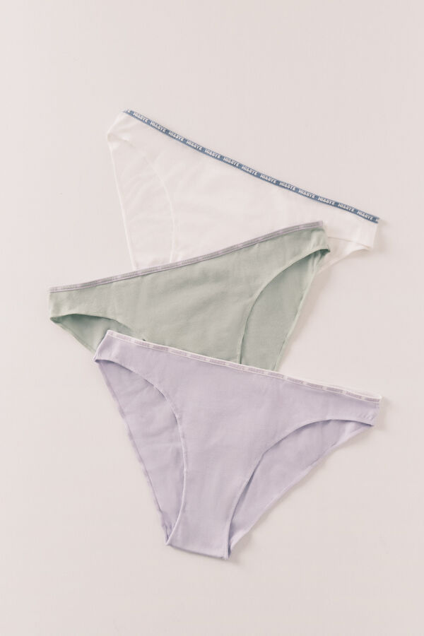 HI&BYE Pack 3 panties cl&aacute;sicas de algod&oacute;n blancas, lilas, verdes blanco