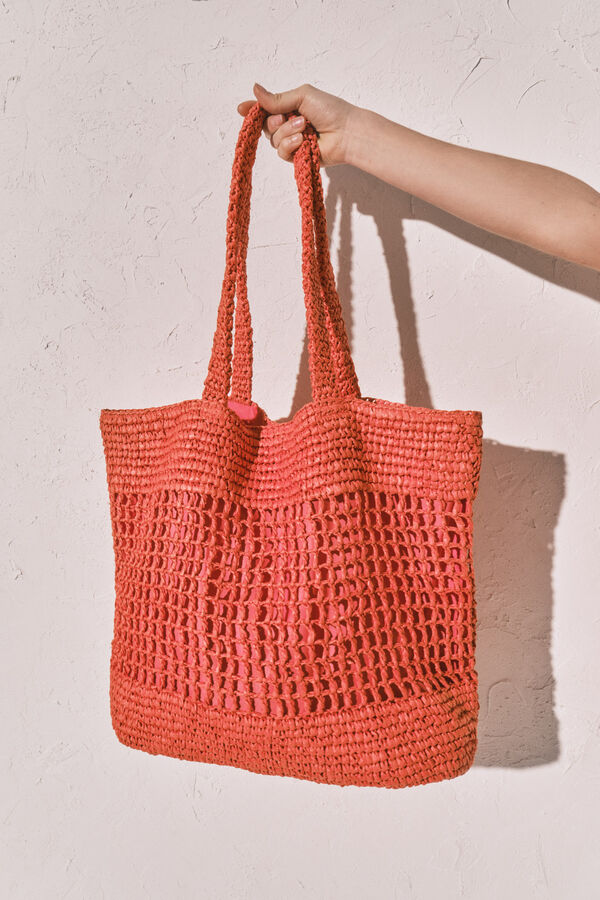 Women'secret Bolsa tote grande de rafia natural coral