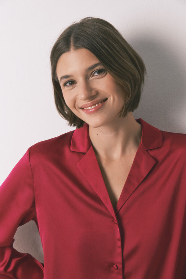 Women'secret Pijama camisera short de sat&eacute;n rojo rojo