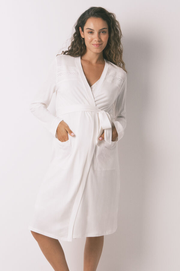 Womensecret Bata de premamá de algodón blanco marfil
