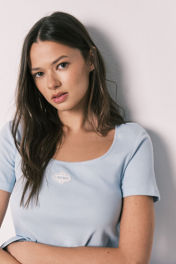 Women'secret Pijama larga de algod&oacute;n de manga corta azul azul