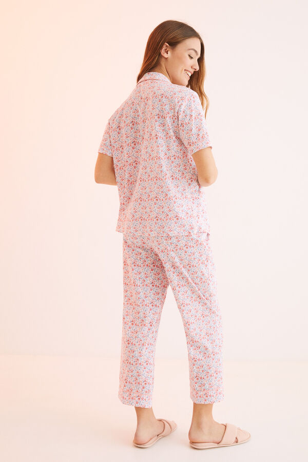 Womensecret Pijama camisera 100% algodón flores rosa rosa