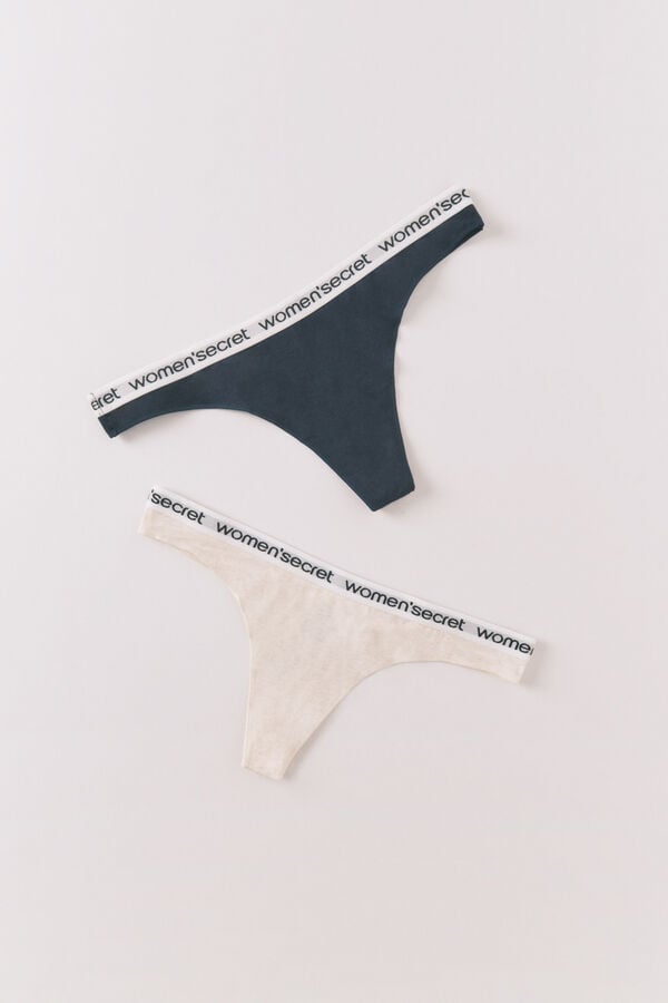Women'secret Pack de tangas de algodón con logo  azul