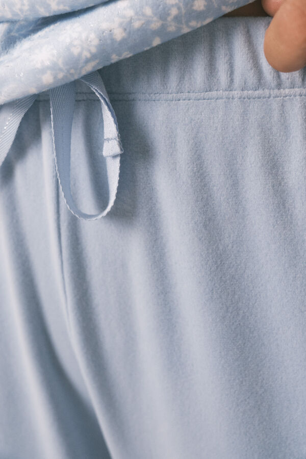 Women'secret Pijama pijama larga de terciopelo con flores de purpurina azul. azul