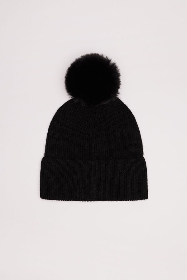 Womensecret Gorro negro pompón negro