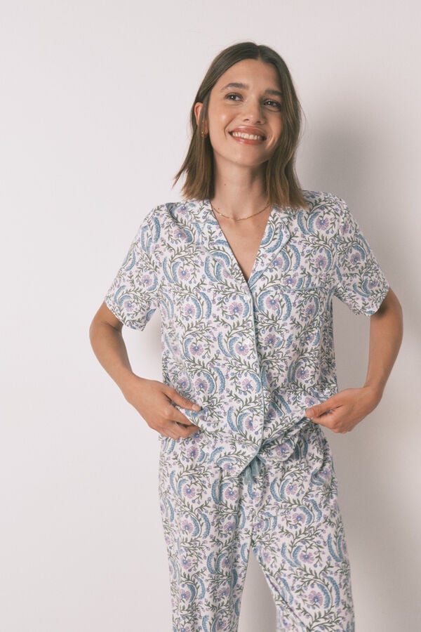Womensecret Pijama camisera largo con estampado floral verde verde