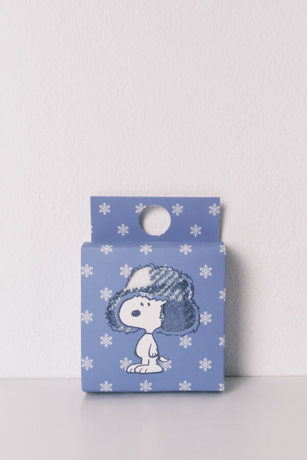 Women'secret Calcetines largos de piel con estampado de cuadros de Snoopy azul