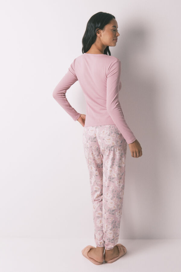 Women'secret Pijama larga con estampado floral rosa rosa