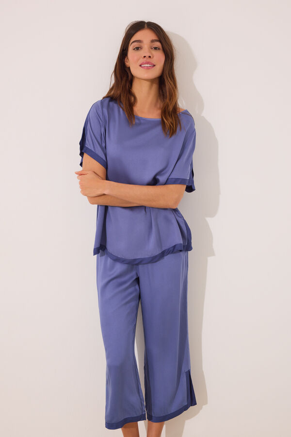 Womensecret Pijama de satén azul liso azul