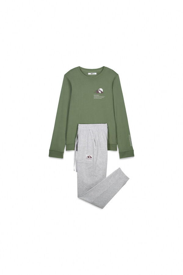 Women'secret Pijama larga de algod&oacute;n verde gris rojo