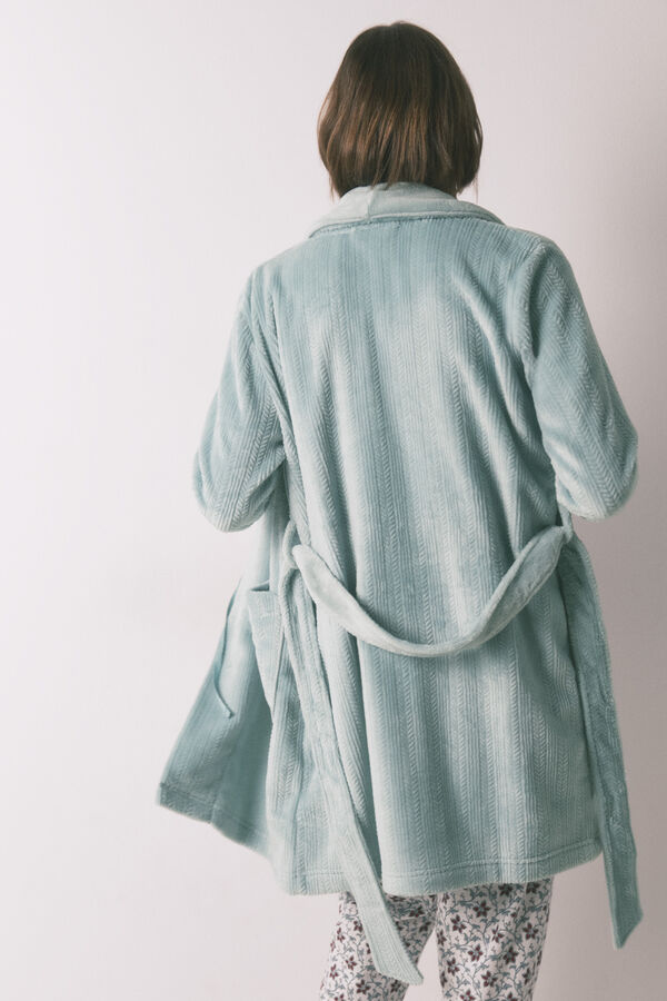 Women'secret Bata midi cruzada de tejido forro polar azul