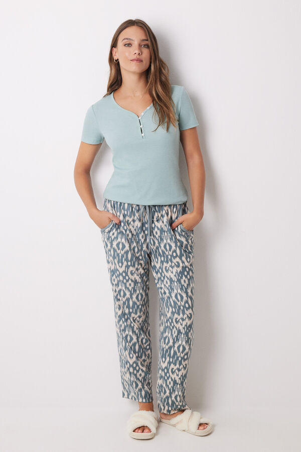 Womensecret Playera de cuello redondo con botones y manga corta verde verde