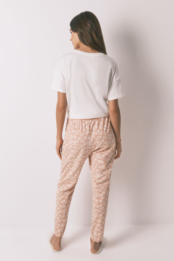 Women'secret Pantalón pitillo 100% algodón con flores naranjas naranja