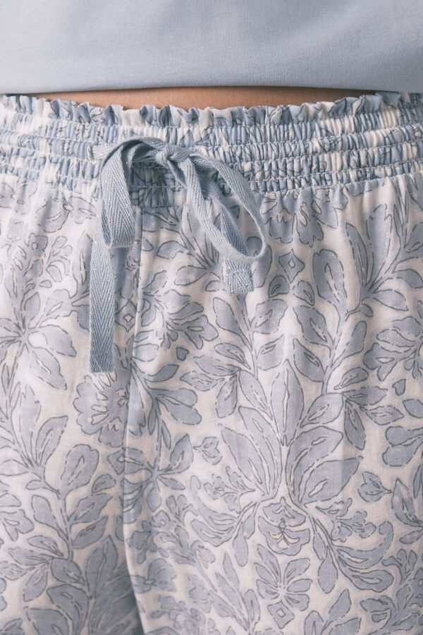 Women'secret Pijama largo con estampado floral azul 100% algod&oacute;n azul