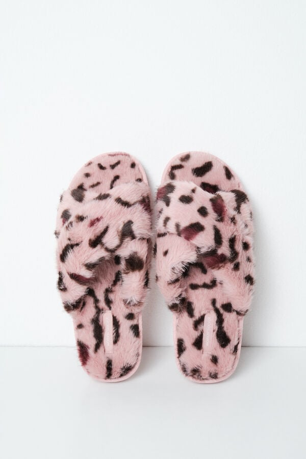 Women'secret Pantunflas de peluche estampado de leopardo estampado