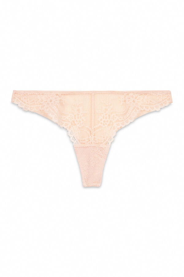 Womensecret Tanga de encaje de tul rosa rosa