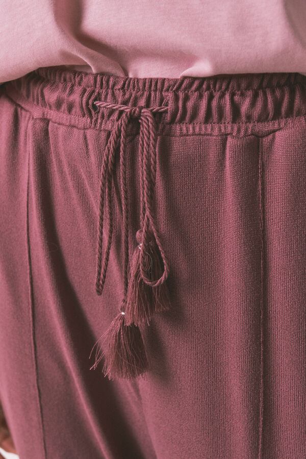 Women'secret Pantalón largo de tejido suave de color granate púrpura