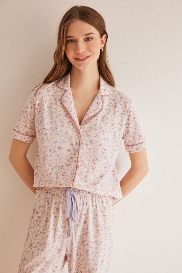 Womensecret Pijama camisera 100% algodón flores rosa