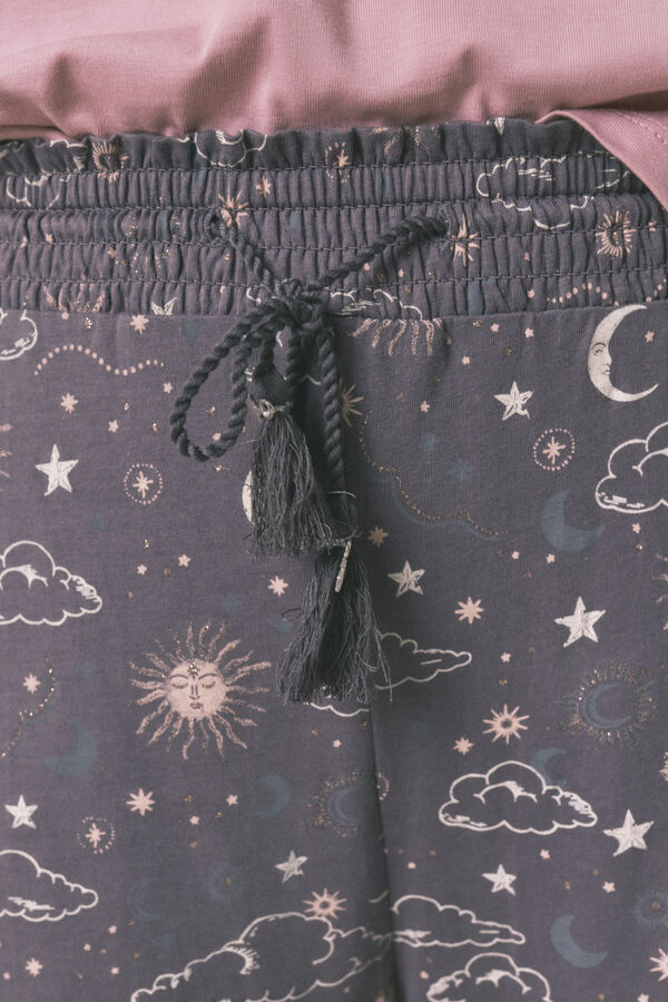 Women'secret Pantalón largo 100% algodón con estampado astral gris