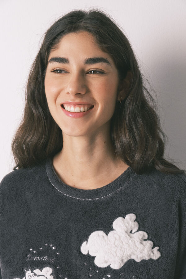 Women'secret Pijama larga estampado Moomin de polar gris gris