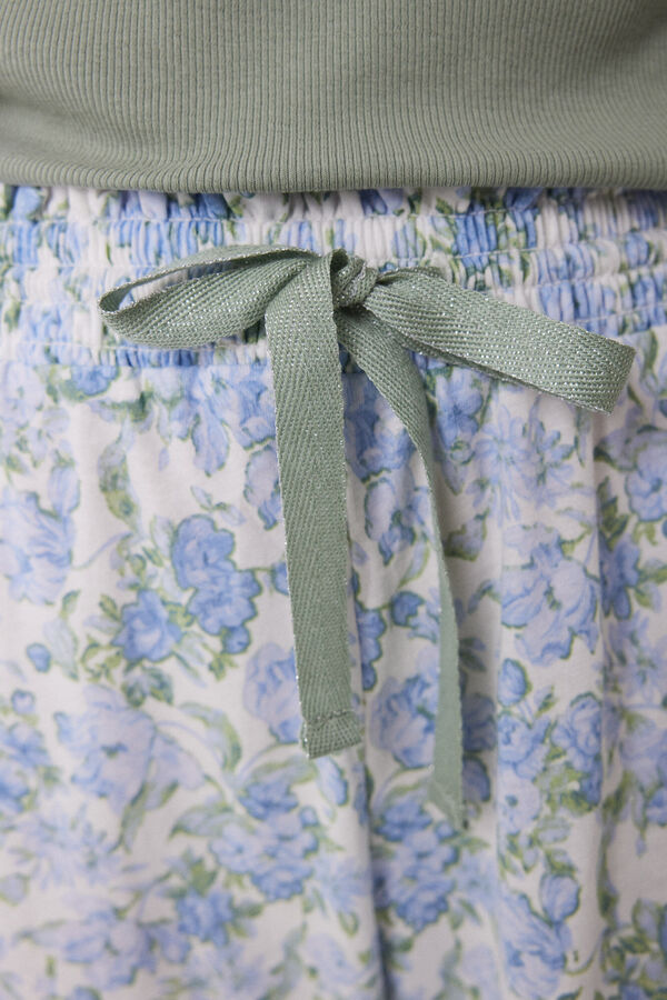 Womensecret Pijama larga 100% algodón canalé verde flores kaki