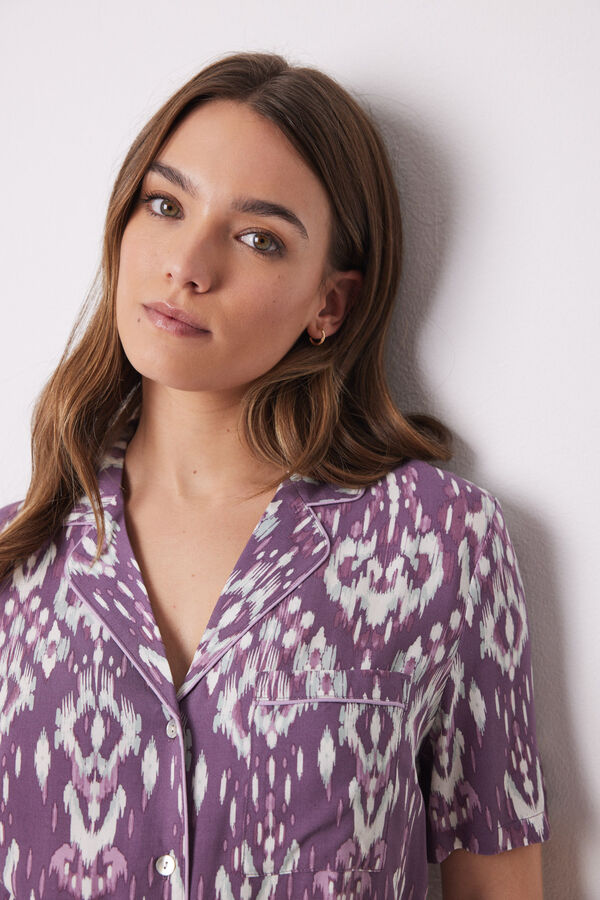 Womensecret Pijama camisera Capri viscosa ikat morado/lila