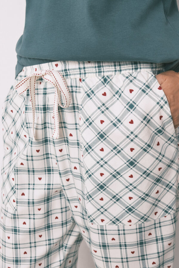 Women'secret Pantal&oacute;n largo con estampado de cuadros verdes estampado
