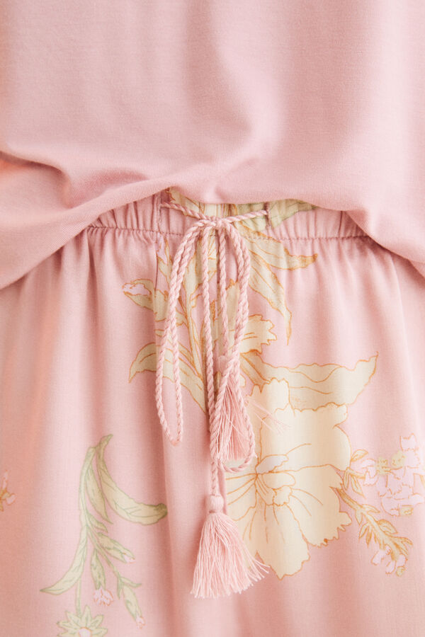 Womensecret Pijama rosa manga corta pantalón capri rosa