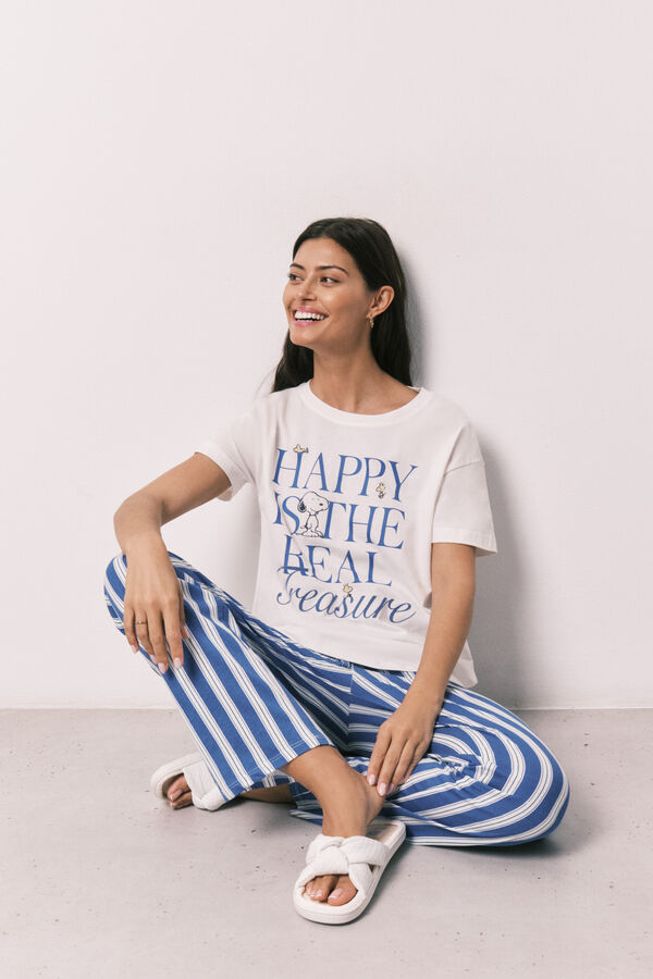 Women'secret Pijama corta manga corta de algod&oacute;n Snoopy Happy marfil