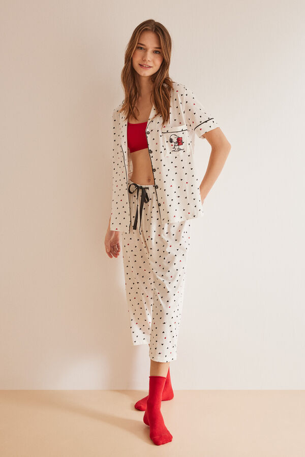 Womensecret Pijama camisera Capri 100% algodón Snoopy blanco