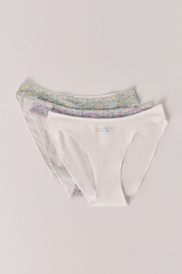 Women'secret Pack de 3 panties cl&aacute;sicas de algod&oacute;n estampado de flores estampado