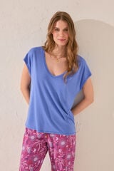 Womensecret Playera de manga corta de viscosa azul claro azul