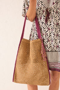 Womensecret Bolsa de mano trenzado beige, bolsa gris