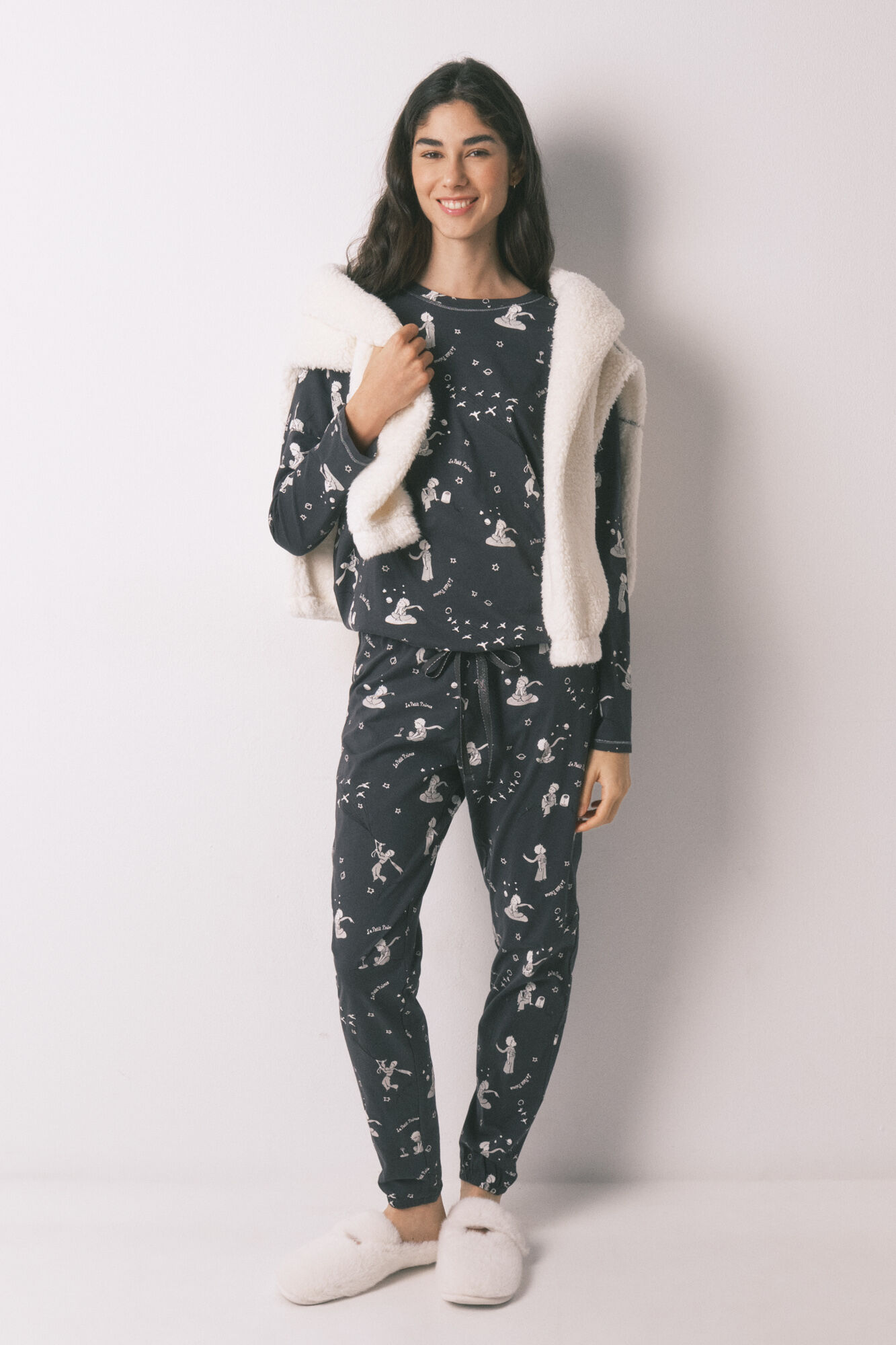 Women'secret Pijama larga de 100% algod&oacute;n gris El Principito