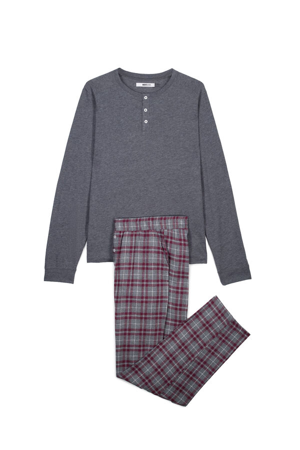 Women'secret Pijama larga de algod&oacute;n a cuadros gris gris