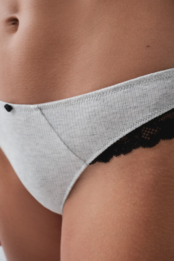 Women'secret Panty brasile&ntilde;o de algod&oacute;n acanalado gris gris