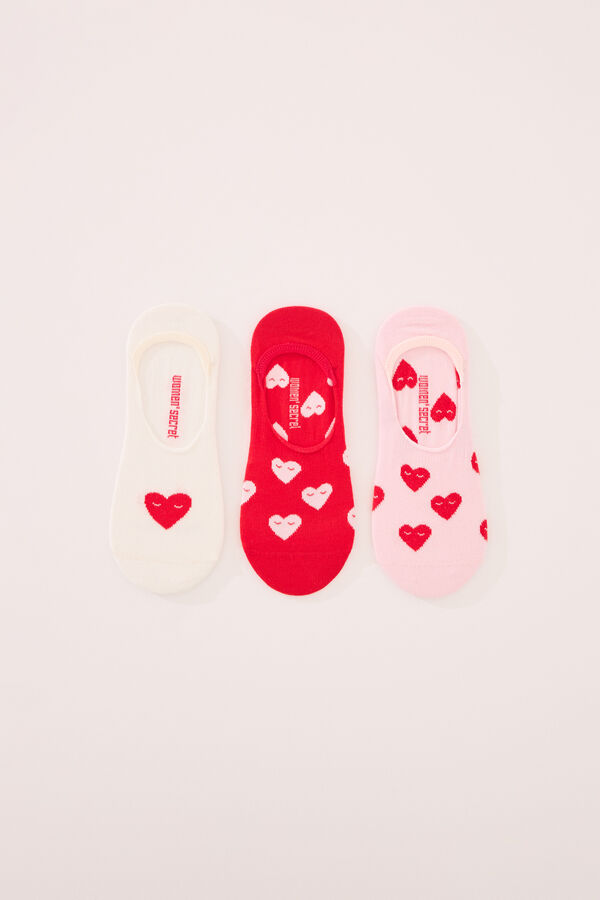 Womensecret Pack de 3 calcetines invisibles con estampado de corazones estampado