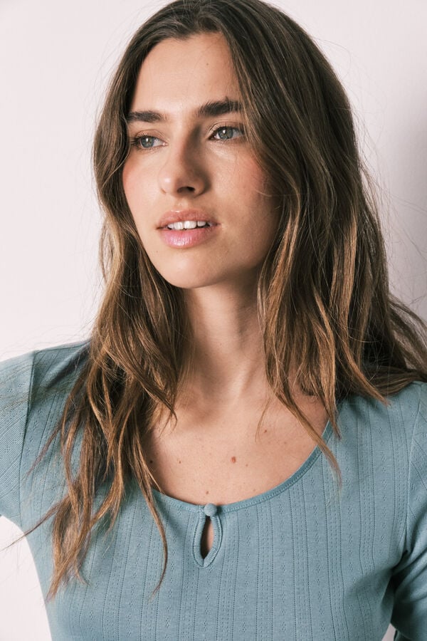 Women'secret Pijama larga estampado de rayas verde azul