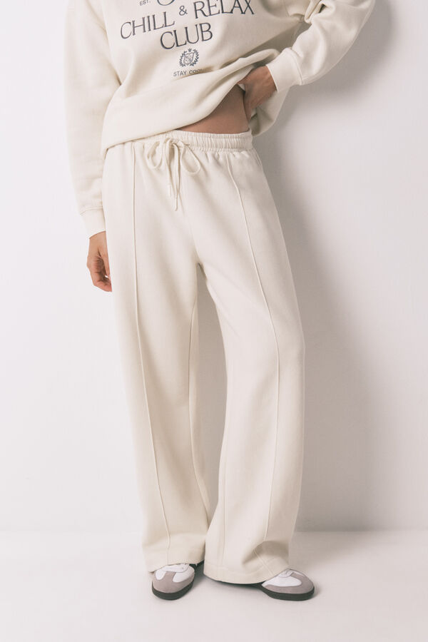 Women'secret Pantalón largo de felpa fina blanca marfil
