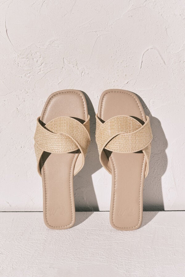 Women'secret Sandalias de pala de rafia beige caf&eacute;