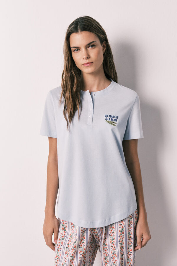 Women'secret Playera de manga corta 100% algod&oacute;n azul azul