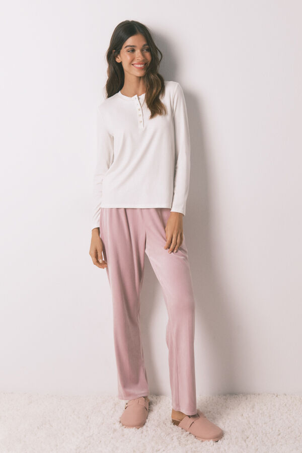 Women'secret Playera de viscosa blanca brillante de manga larga marfil