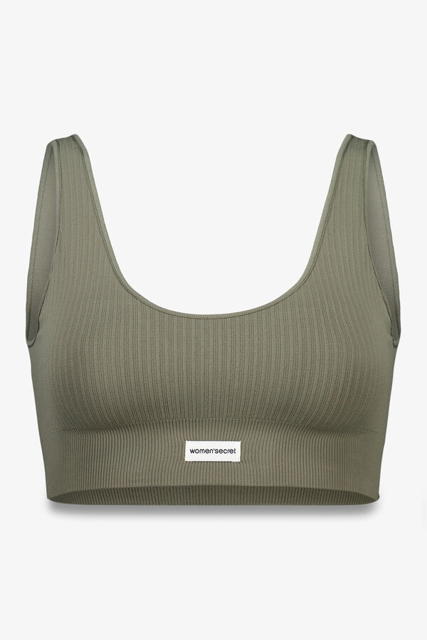 Womensecret Top de canalé color caqui sin costuras kaki