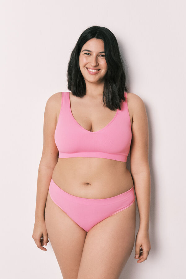 Women'secret Tanga ancha acanalada sin costuras coral coral