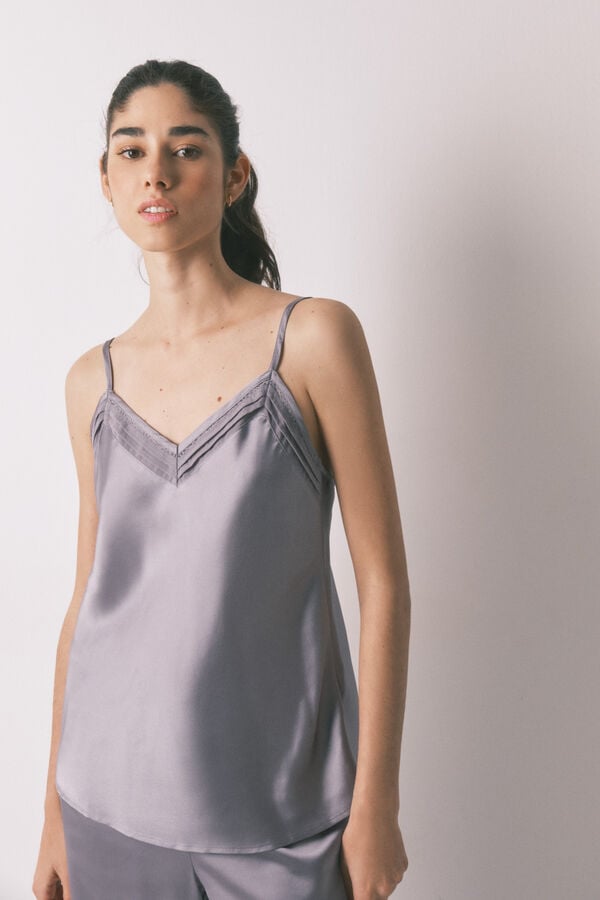 Women'secret Set de pijama satén y encaje gris gris