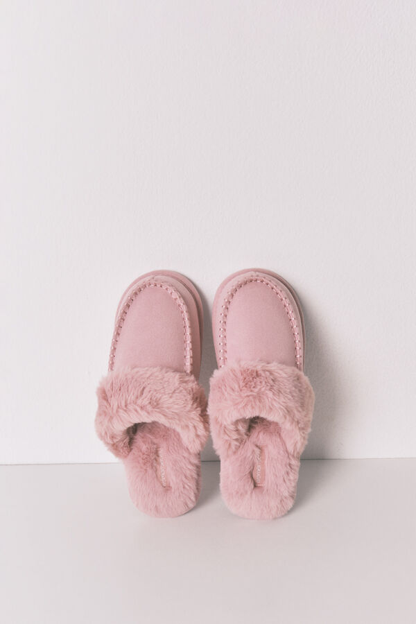Women'secret Pantuflas para casa de piel sintética de color rosa rosa