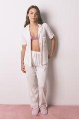 Women'secret Pijama camisera de rayas blancas de manga corta marfil