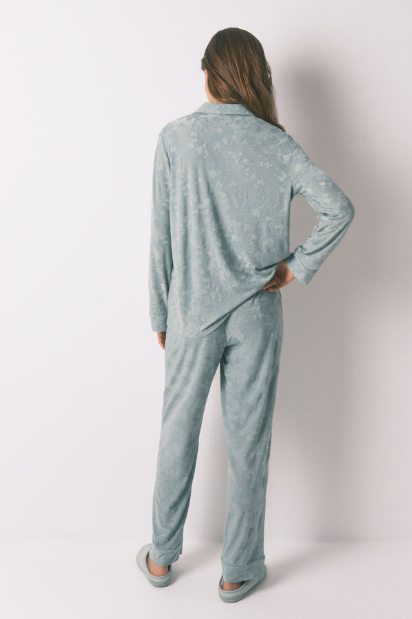 Womensecret Pijama camisera largo de jacquard floral verde verde