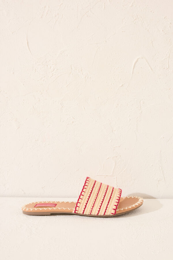 Womensecret Chanclas planas con parte superior de rafia café